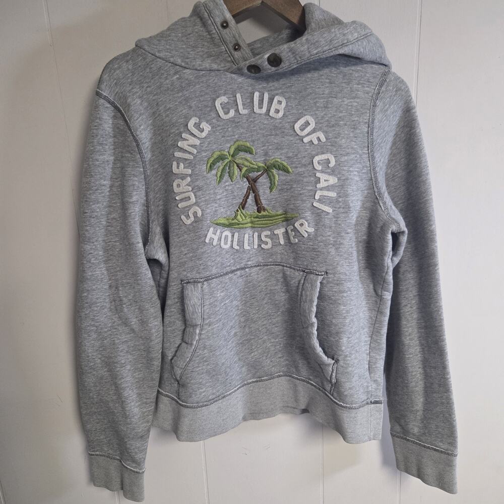 Hollister Preppy Surfing Club Heather Gray Pullover Button Hoodie Size XL